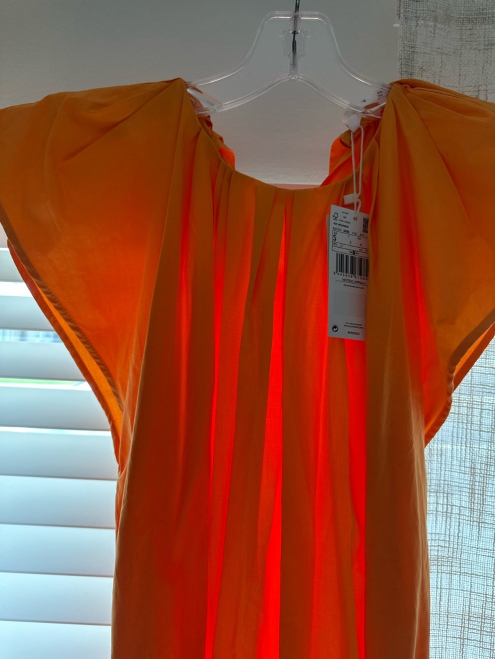 MNG New with Tags Size Small Bright Orange Pleated Flutter Sleeve Dress